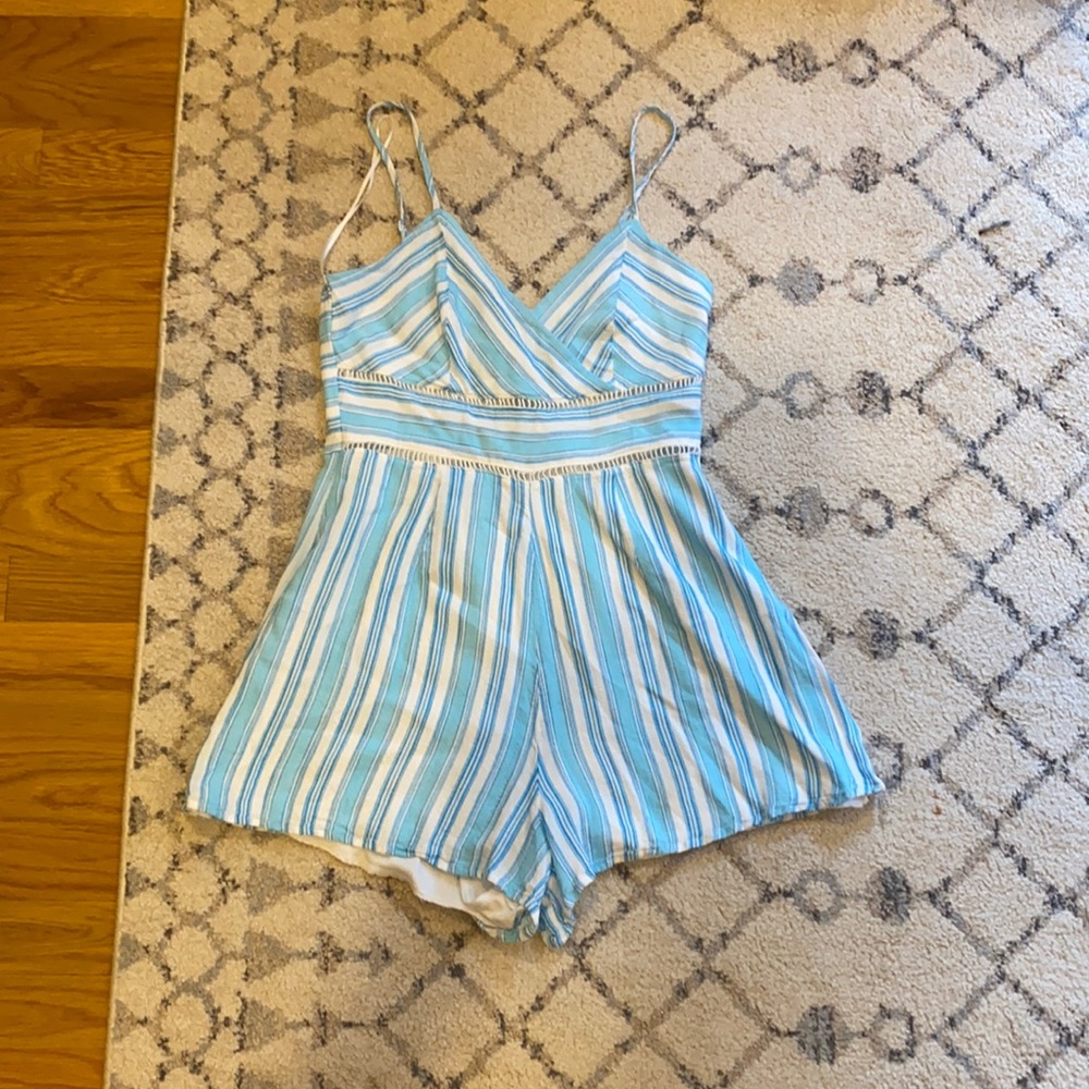 Francesca’s Light Blue Striped Romper